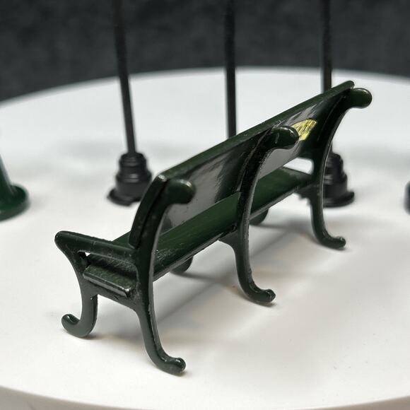 Vintage Mini Metal Christmas Village Accessories 6Pc Bench Lamp Post Street Sign - Picture 9 of 15